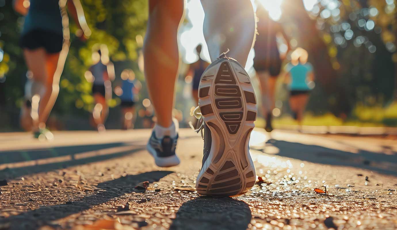 View of a group of joggers feet 